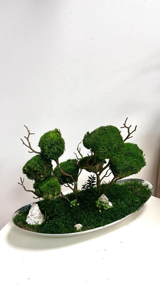 Industriálna dekorácia STROMY v striebornej lodičke STR45X35